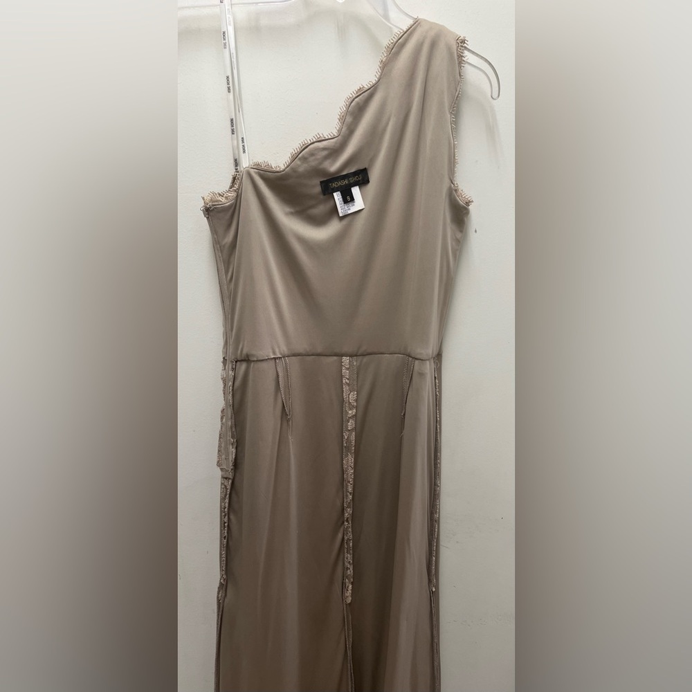 Tadashi Shoji One-Shoulder Lace Gown in Champagne - Picture 9 of 11